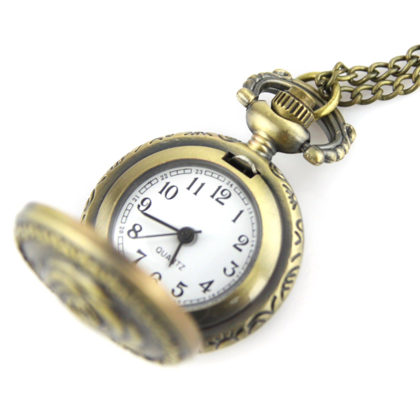 Brass Locket Watch Necklace - Blooming Rose Quartz Pendant – Evolatree Jewelry