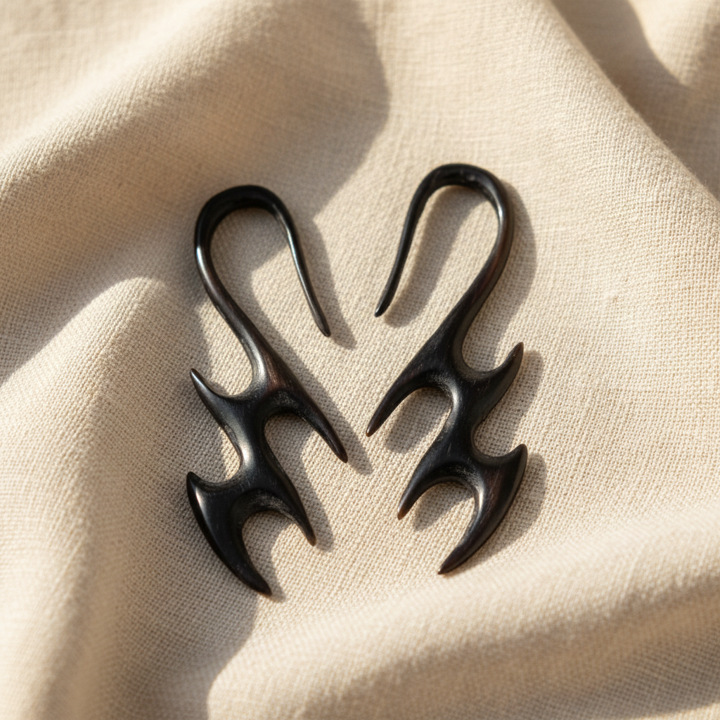 Hand Carved Horn Lightning Ear Gauges - 2mm / 12g