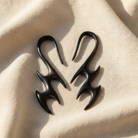 Hand Carved Horn Lightning Ear Gauges - 2mm / 12g