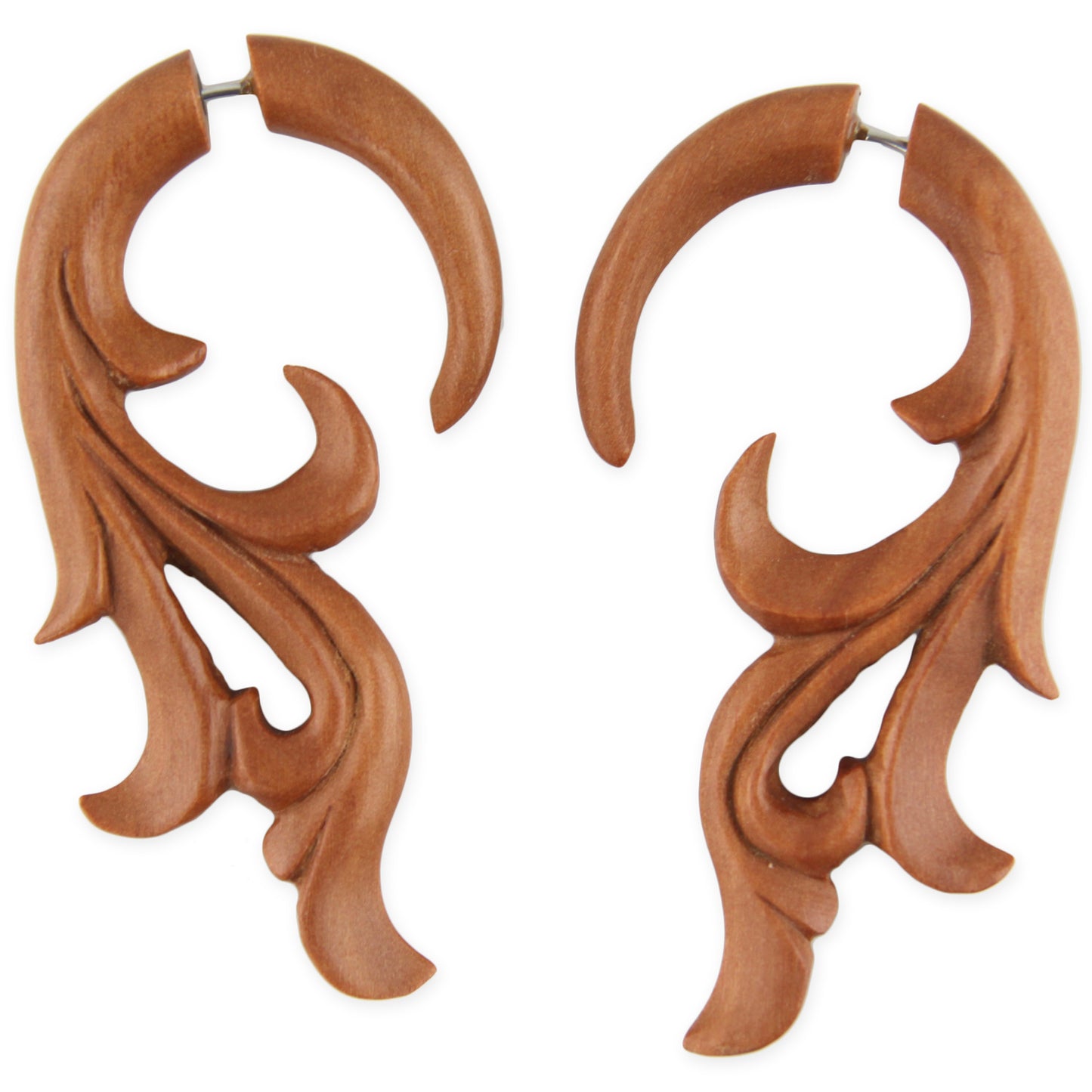Fern Filigree Wood Fake Gauge Earrings - Non-Piercing Cheater Plugs – Evolatree Jewelry