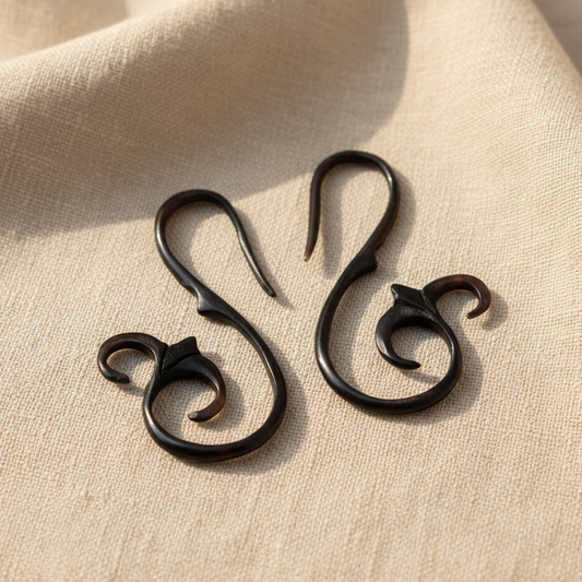 Hand Carved Horn Floral Fish Hook Ear Gauges - 2mm / 12g