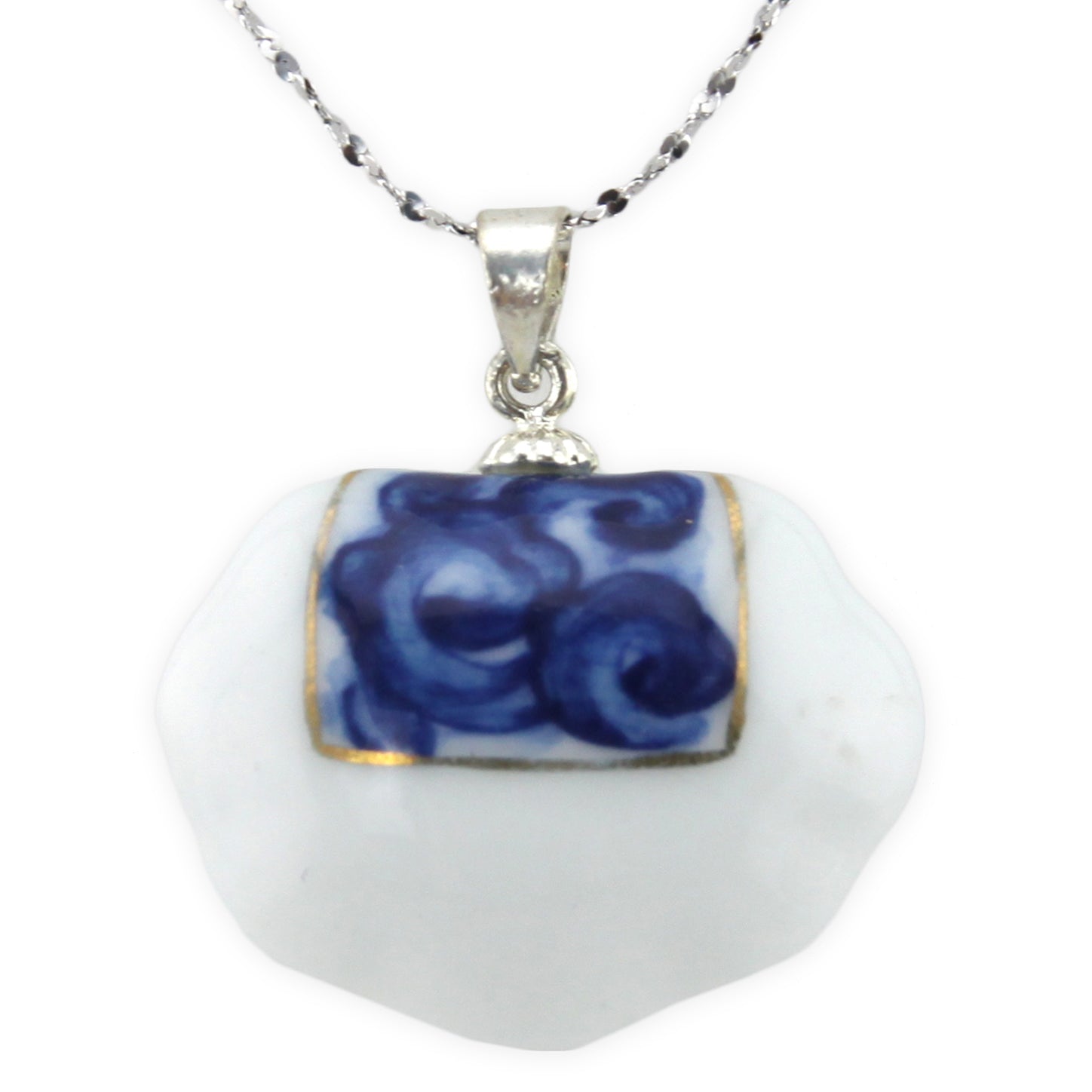 Hand Painted Ceramic - Silver Pendant Necklace – Evolatree Jewelry