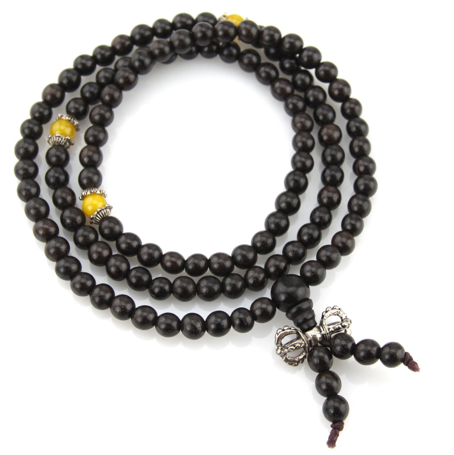Dark Wood & Yellow Offset Mala Necklace – Evolatree Jewelry
