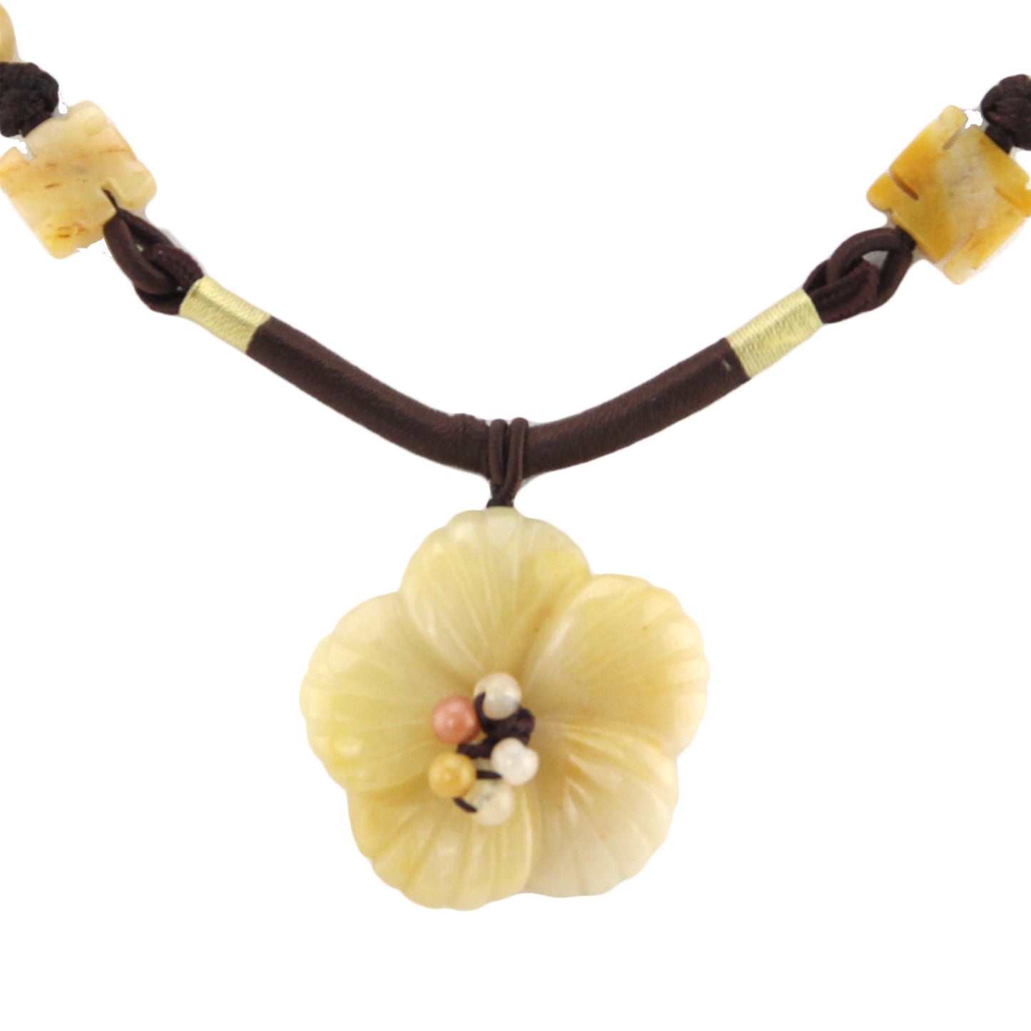 Carved Natural Stone Flower Pendant and Beads - Black Woven Necklace – Evolatree Jewelry