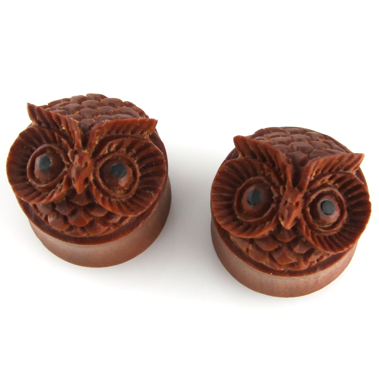 Hand Carved Owl Face Ear Plugs – image 3 – Evolatree Jewelry