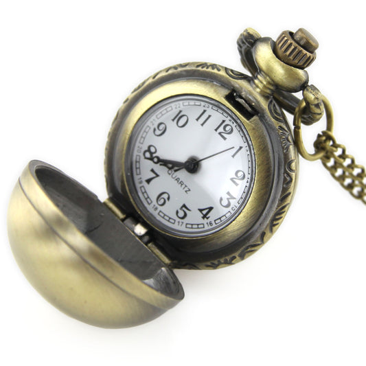 Brass Locket Watch Necklace - Polished Sphere Quartz Pendant – Evolatree Jewelry