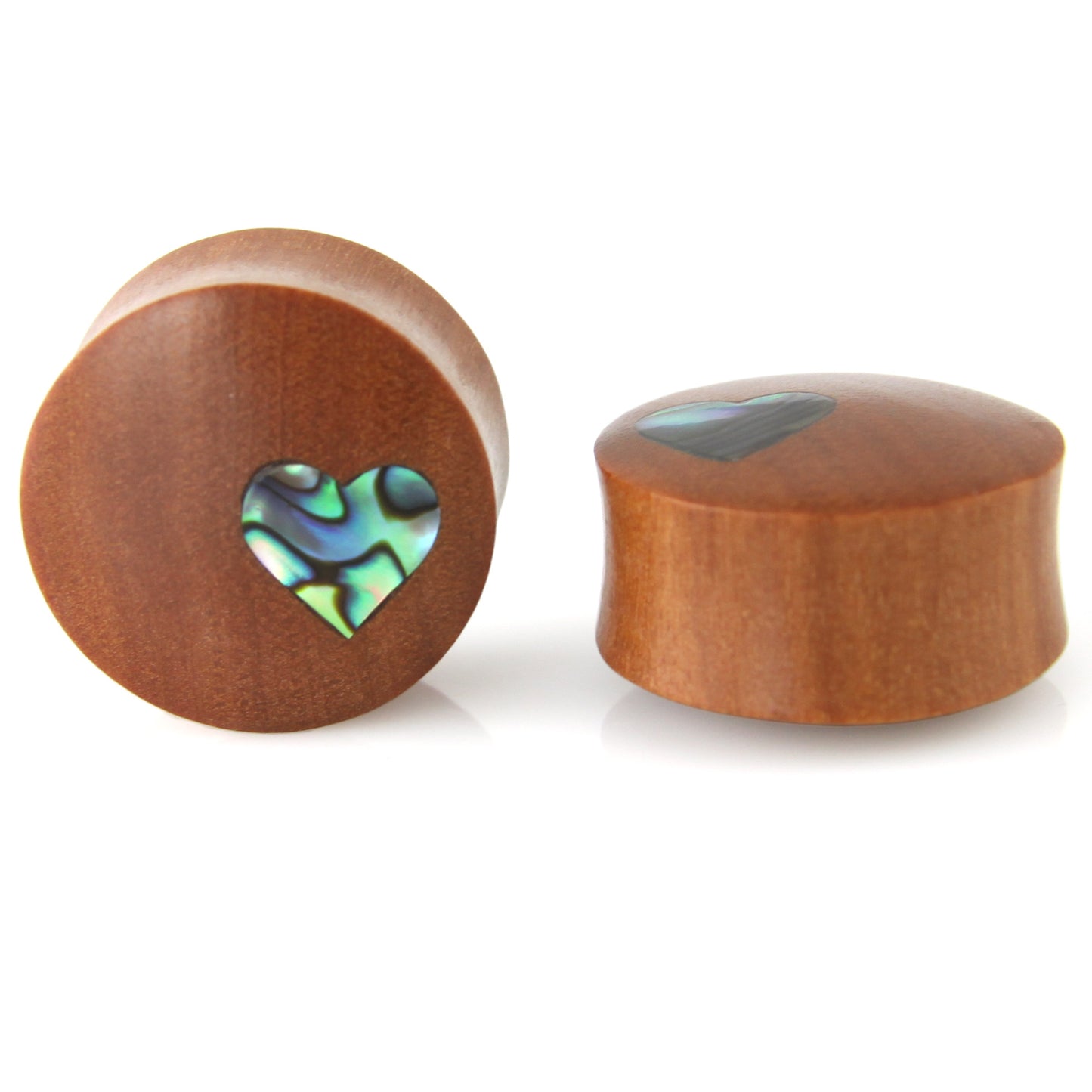 Hand Carved MOP & Wood Heart Ear Plugs – image 3 – Evolatree Jewelry