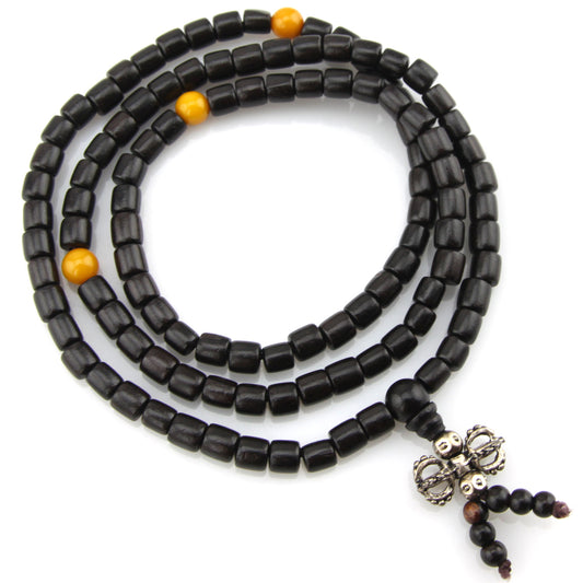 Black Wood & Yellow Offset Mala Necklace – Evolatree Jewelry