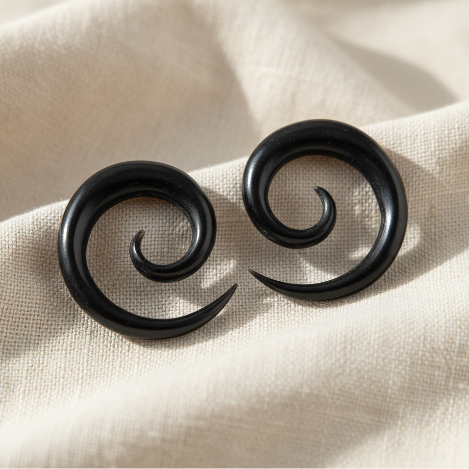 Hand Carved Horn Spiral Ear Gauges - 4mm / 6g