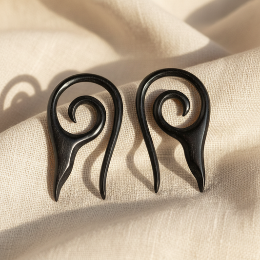 Hand Carved Horn Tail Spins Ear Gauges - 2.5mm / 10g