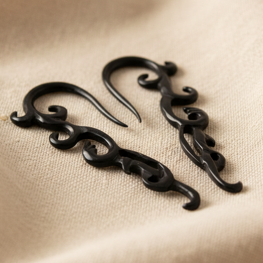 Hand Carved Horn Flame Filigree Ear Gauges - 2.5mm / 10g