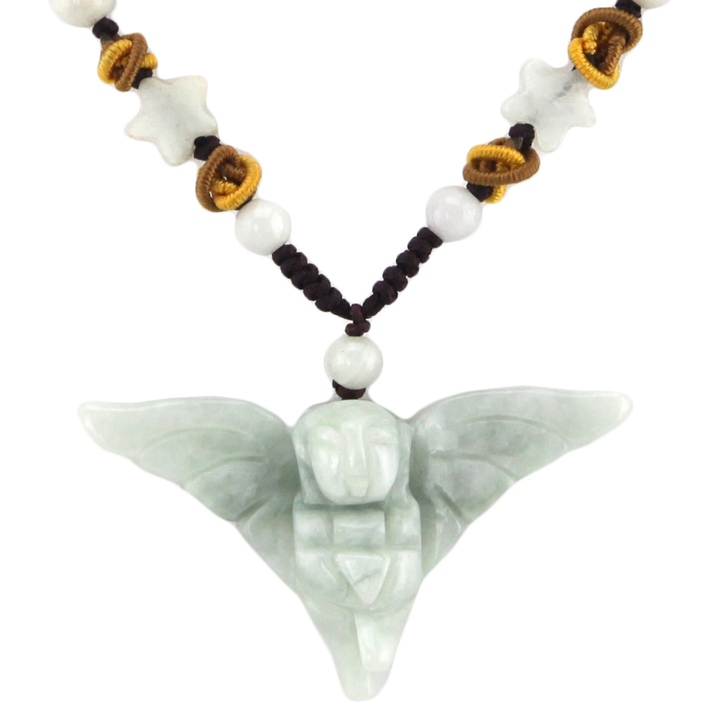 Angel Carved Natural Stone Pendant - Star Beaded Black Woven Necklace – Evolatree Jewelry