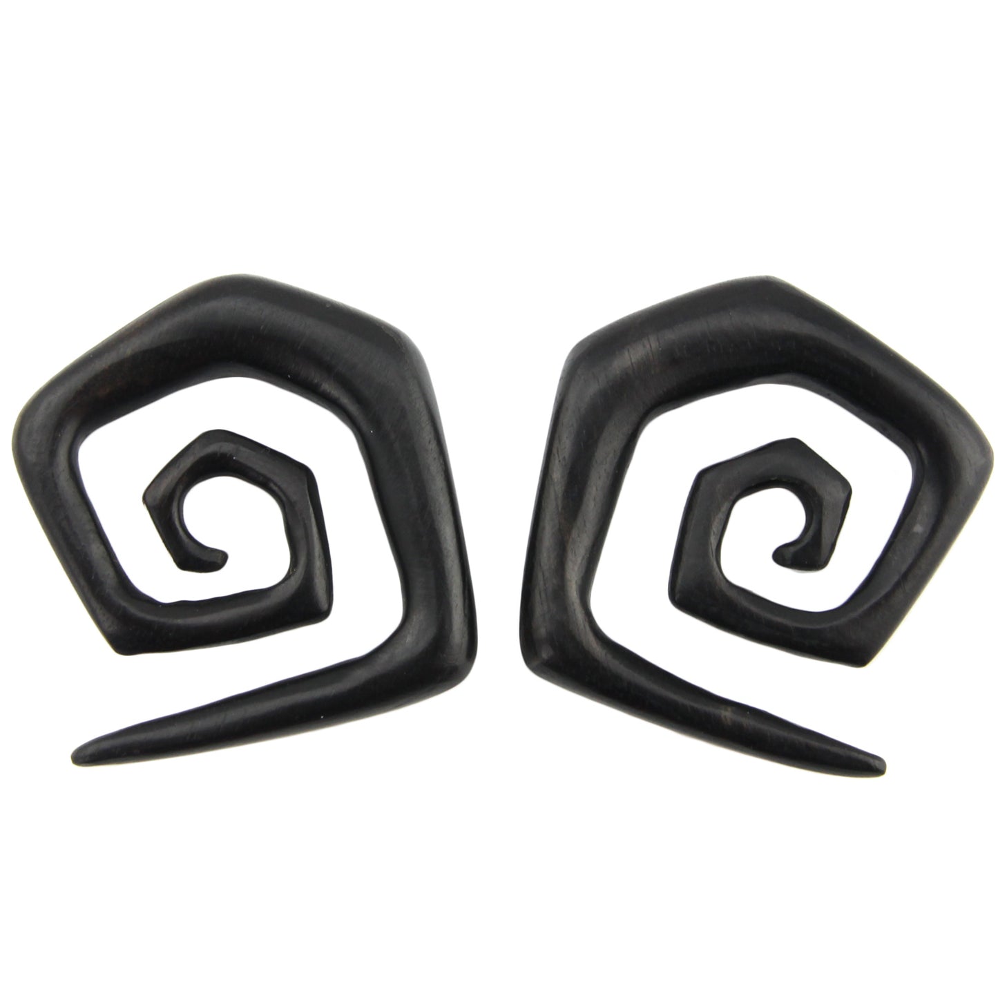 Hand Carved Areng Wood Spiral Square Ear Plugs – image 2 – Evolatree Jewelry