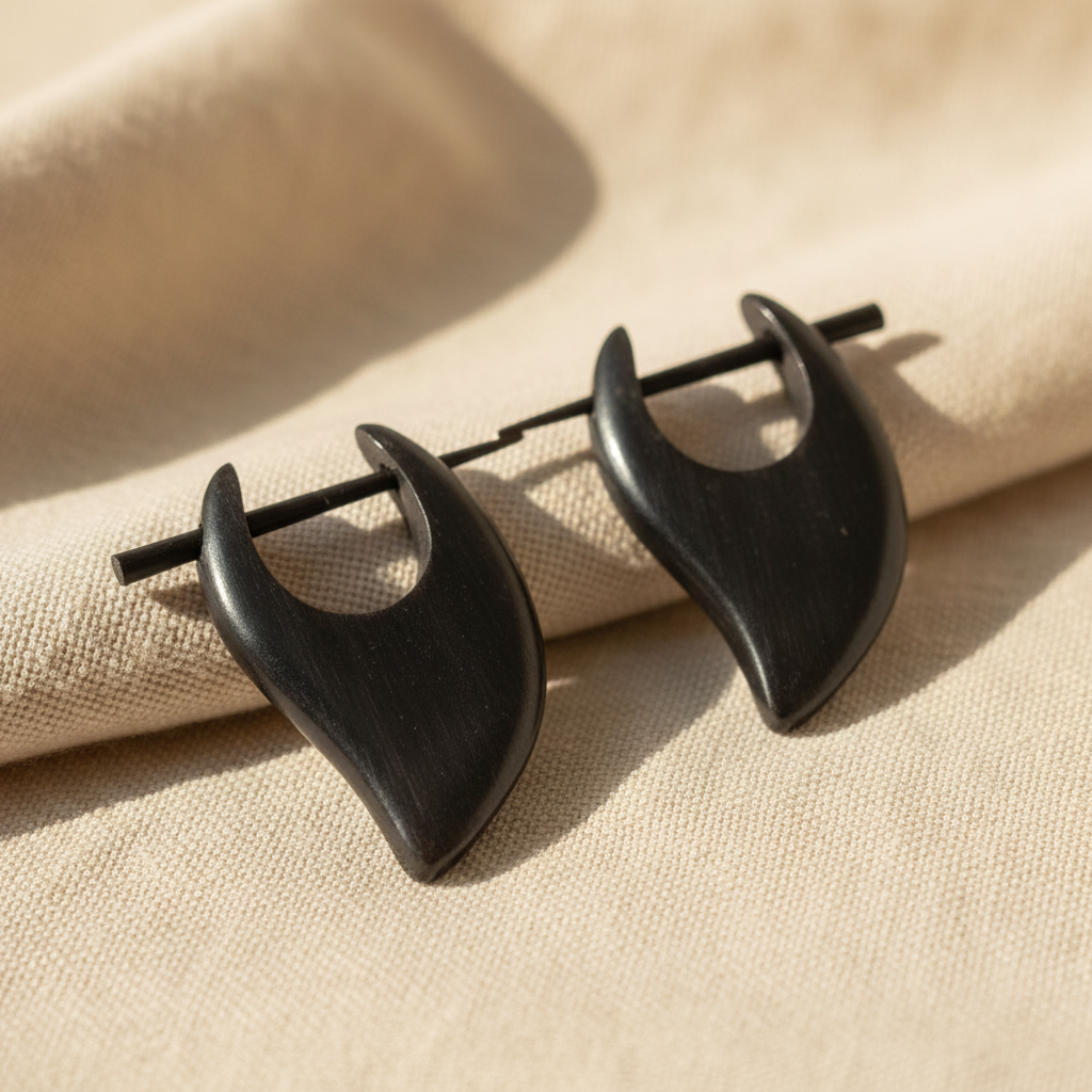 Hand Carved Horn Flame Hoop Earrings