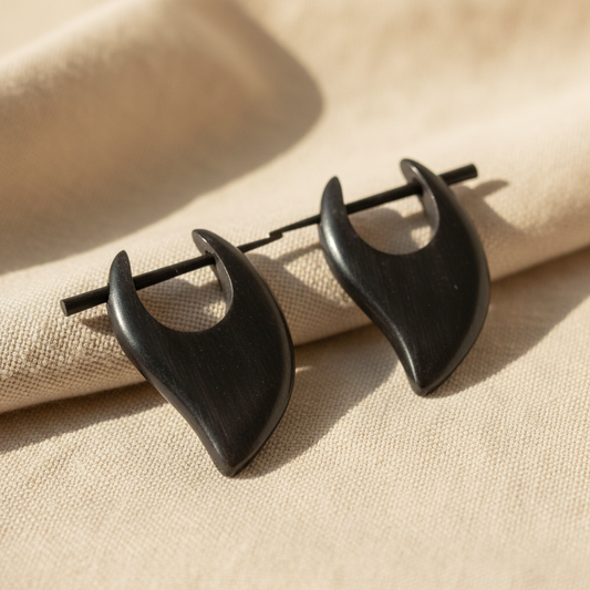 Hand Carved Horn Flame Hoop Earrings