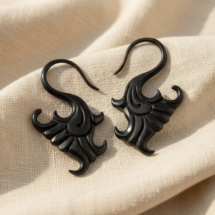 Hand Carved Horn French Filigree Ear Gauges - 2mm / 12g