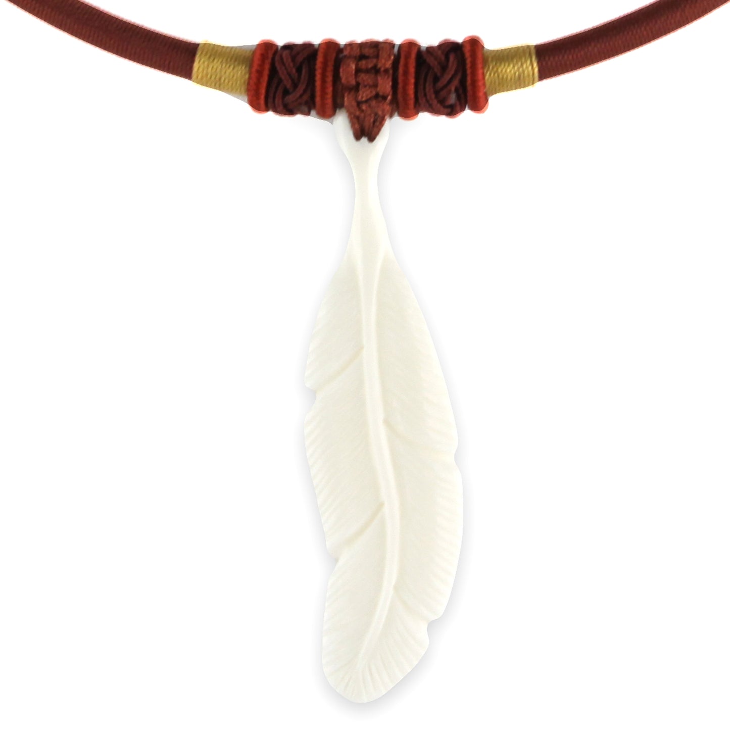 Hand Carved Sacred Feather Pendant - Bone Pendant - Rusty Copper Woven Necklace – Evolatree Jewelry