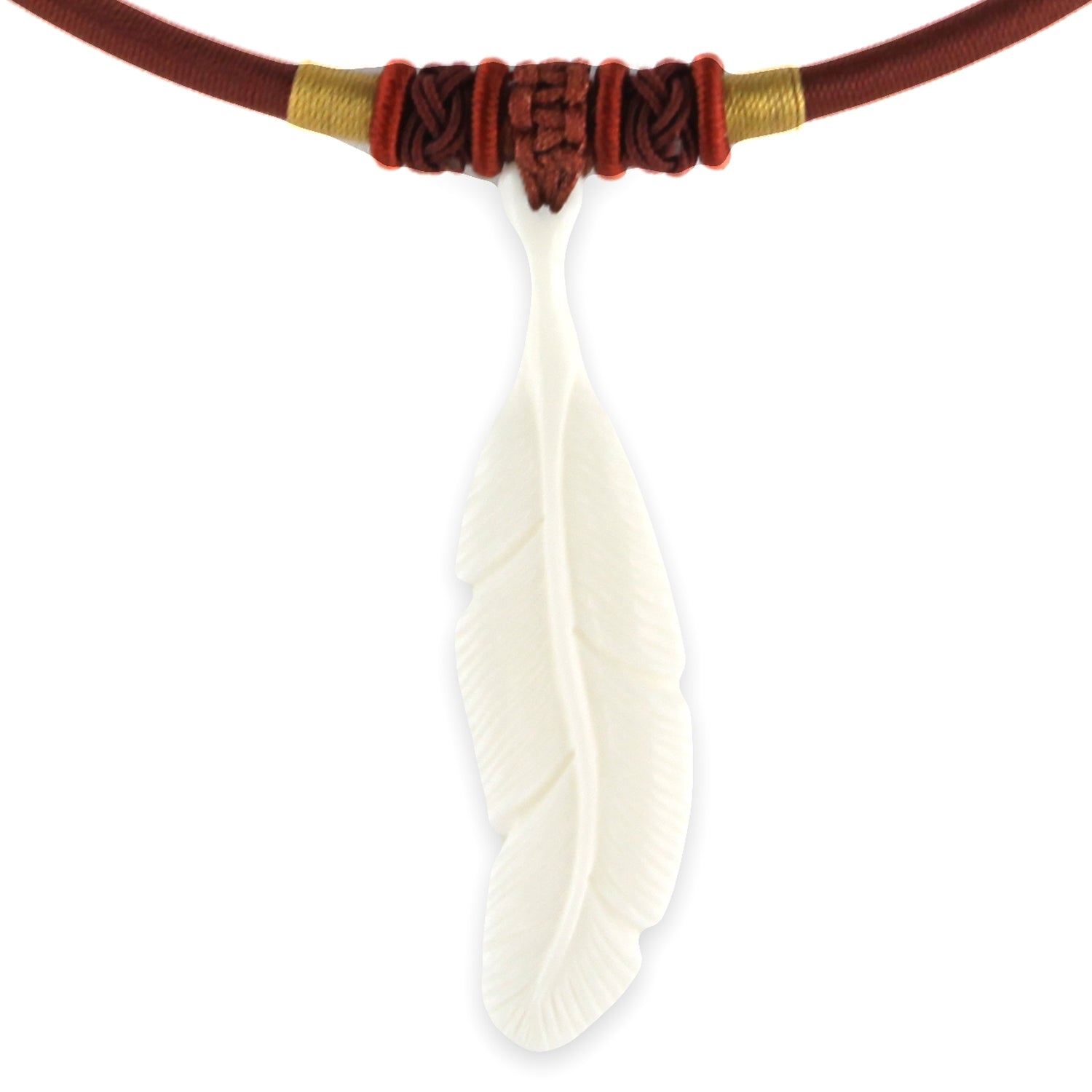 Hand Carved Sacred Feather Pendant - Bone Pendant - Rusty Copper Woven Necklace – Evolatree Jewelry
