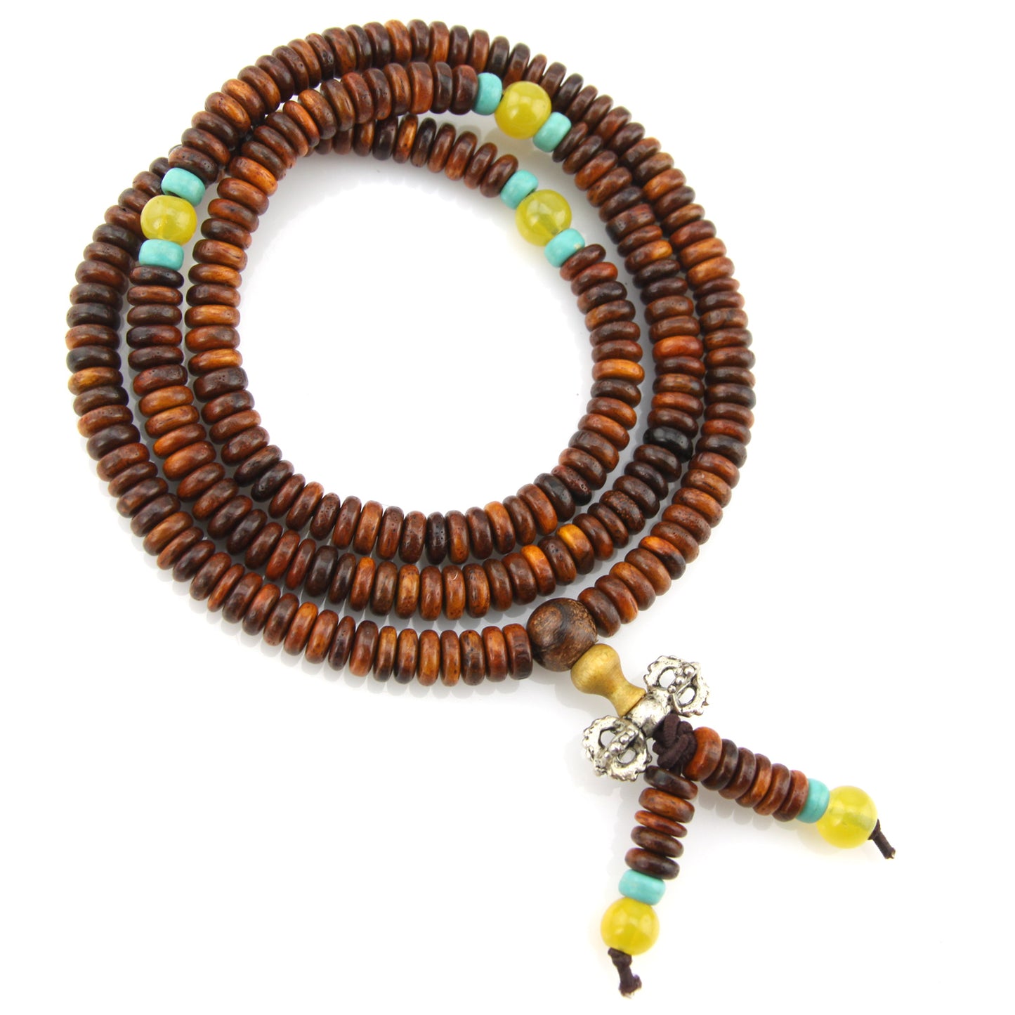 Brown Wood & Yellow Turquoise Offset Mala Necklace – Evolatree Jewelry