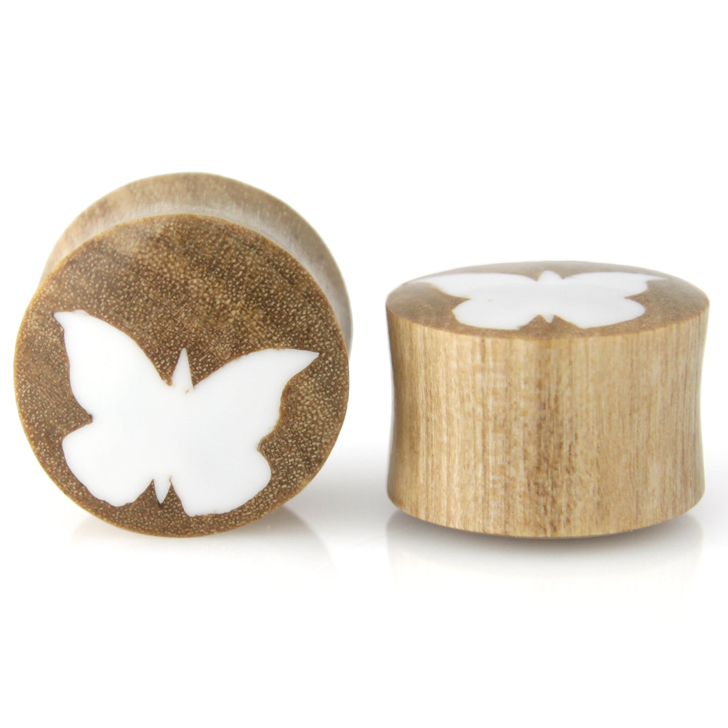 Hand Carved Resin & Wood Butterfly Ear Plugs – image 3 – Evolatree Jewelry