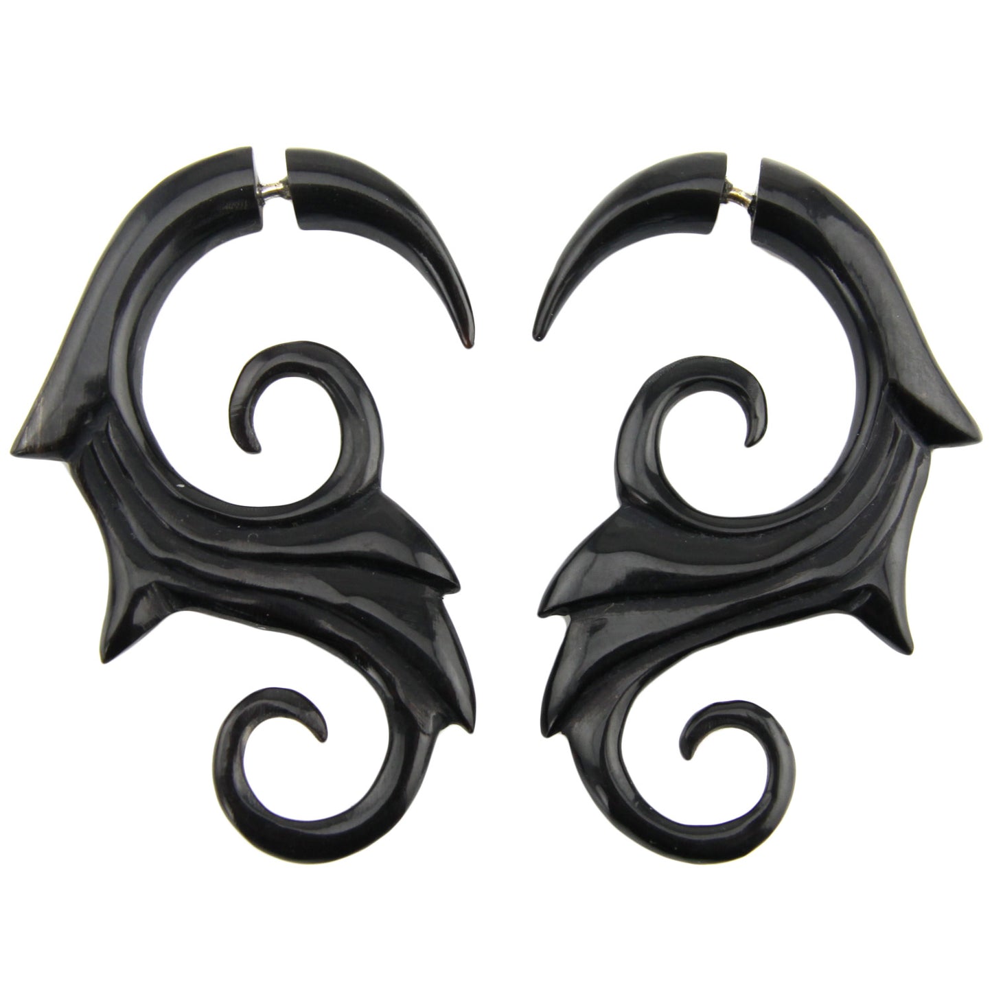 Feather Swirl Fake Gauge Earrings - Non-Piercing Cheater Plugs – image 3 – Evolatree Jewelry