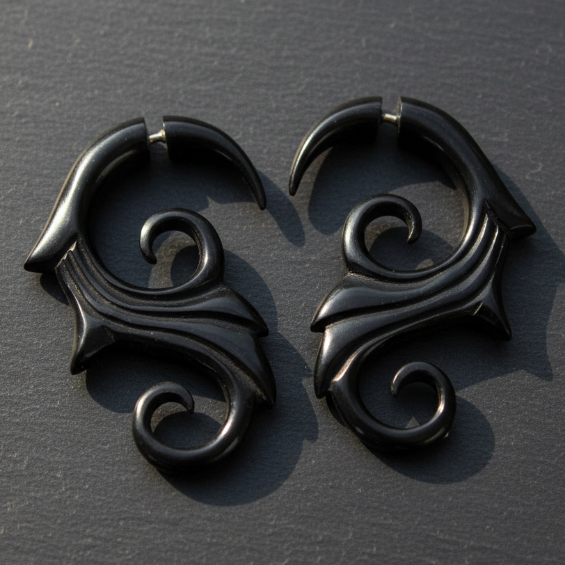 Feather Swirl Fake Gauge Earrings - Non-Piercing Cheater Plugs