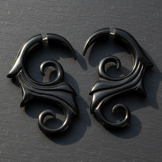 Feather Swirl Fake Gauge Earrings - Non-Piercing Cheater Plugs