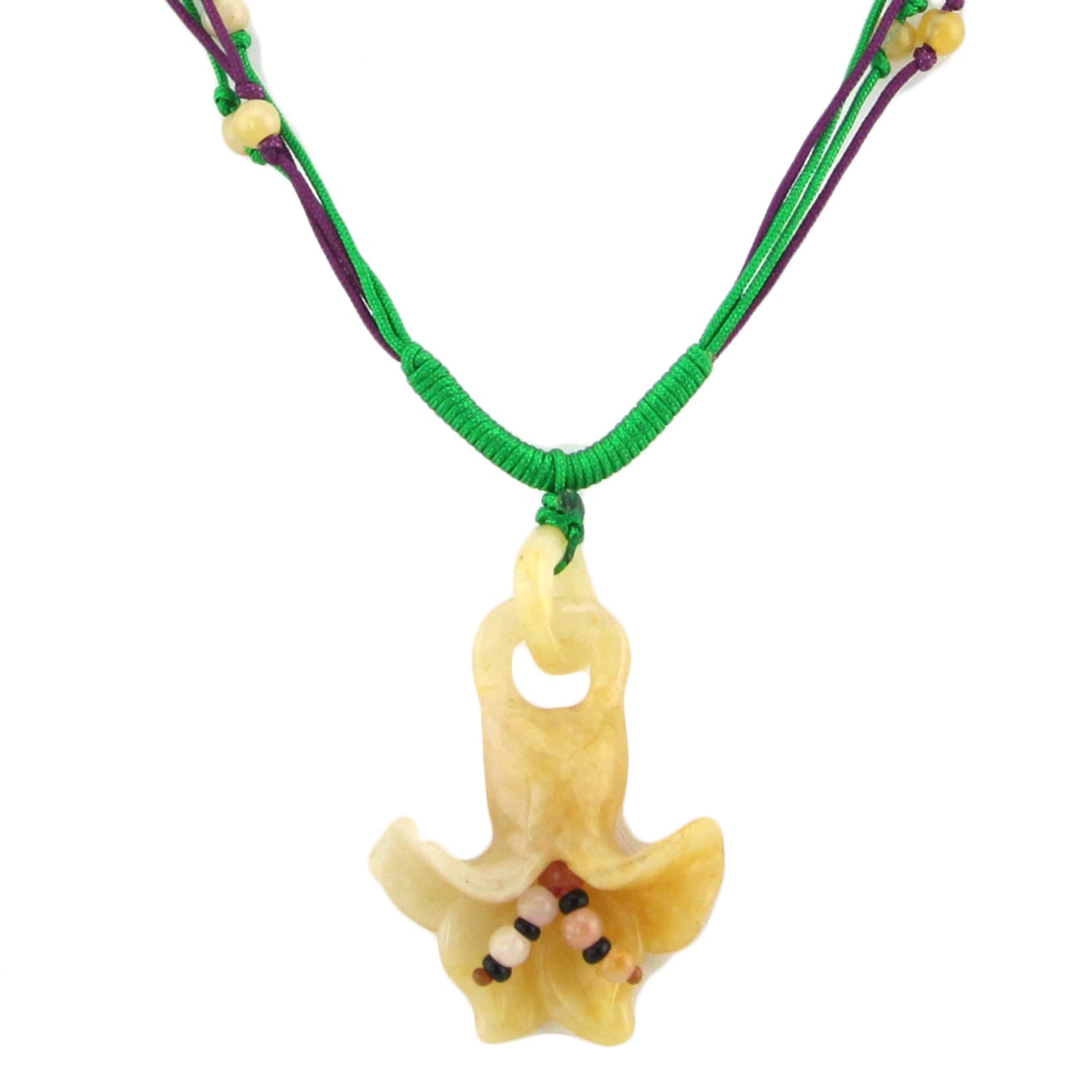 Hanging Flower Natural Stone Pendant - Beaded Green and Purple Woven Necklace – Evolatree Jewelry