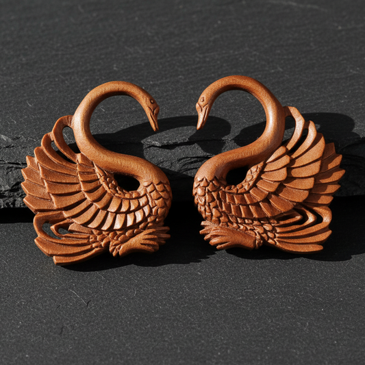 Swan - Wood - 3mm - 8 Gauge Earrings