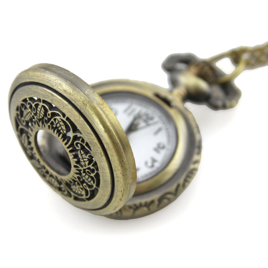 Brass Locket Watch Necklace - Perforated Leaf Quartz Pendant – Evolatree Jewelry