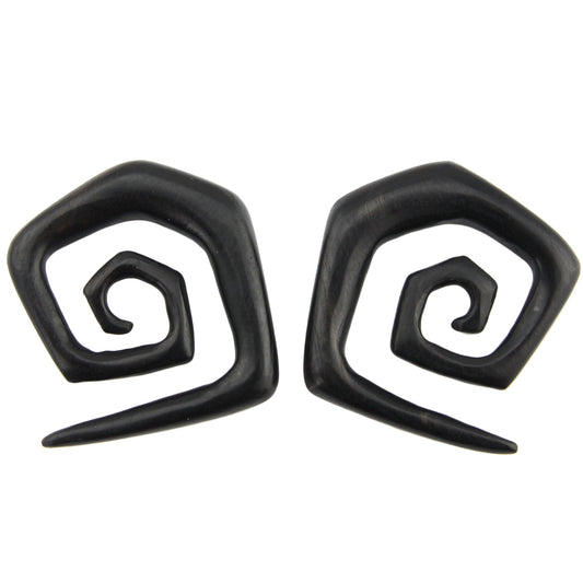 Hand Carved Areng Wood Spiral Square Ear Plugs