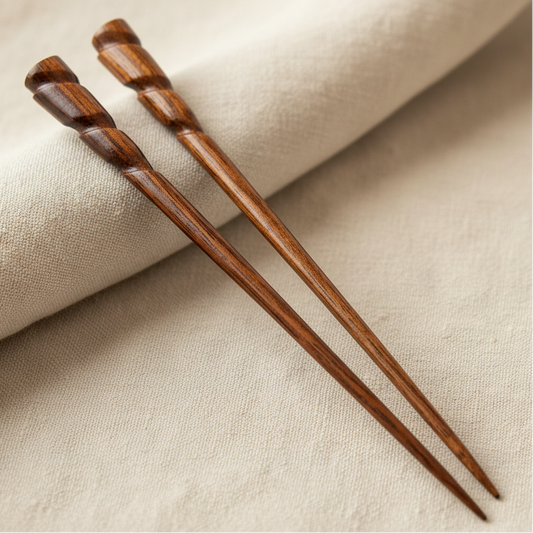 Natural Hair Pin Chopsticks - Pair of Spiral Hair Sticks for Women and Men - Hand Carved Wood Styling Pin Set - Wide Cut Spiral - 7.5 Inches Long
