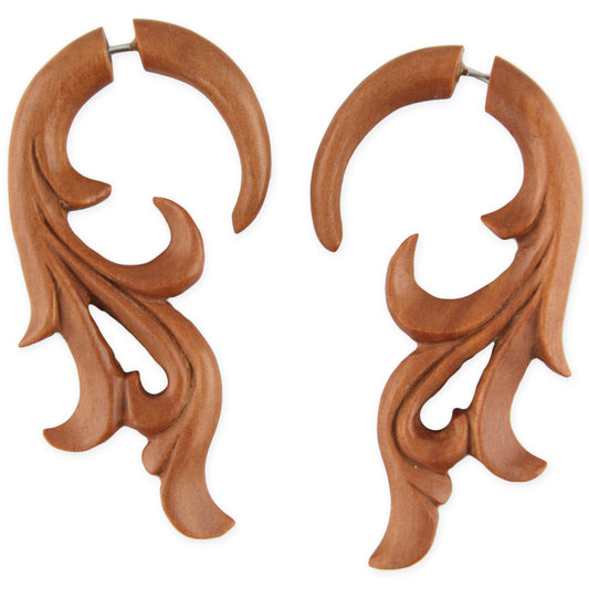 Fern Filigree Wood Fake Gauge Earrings - Non-Piercing Cheater Plugs – Evolatree Jewelry