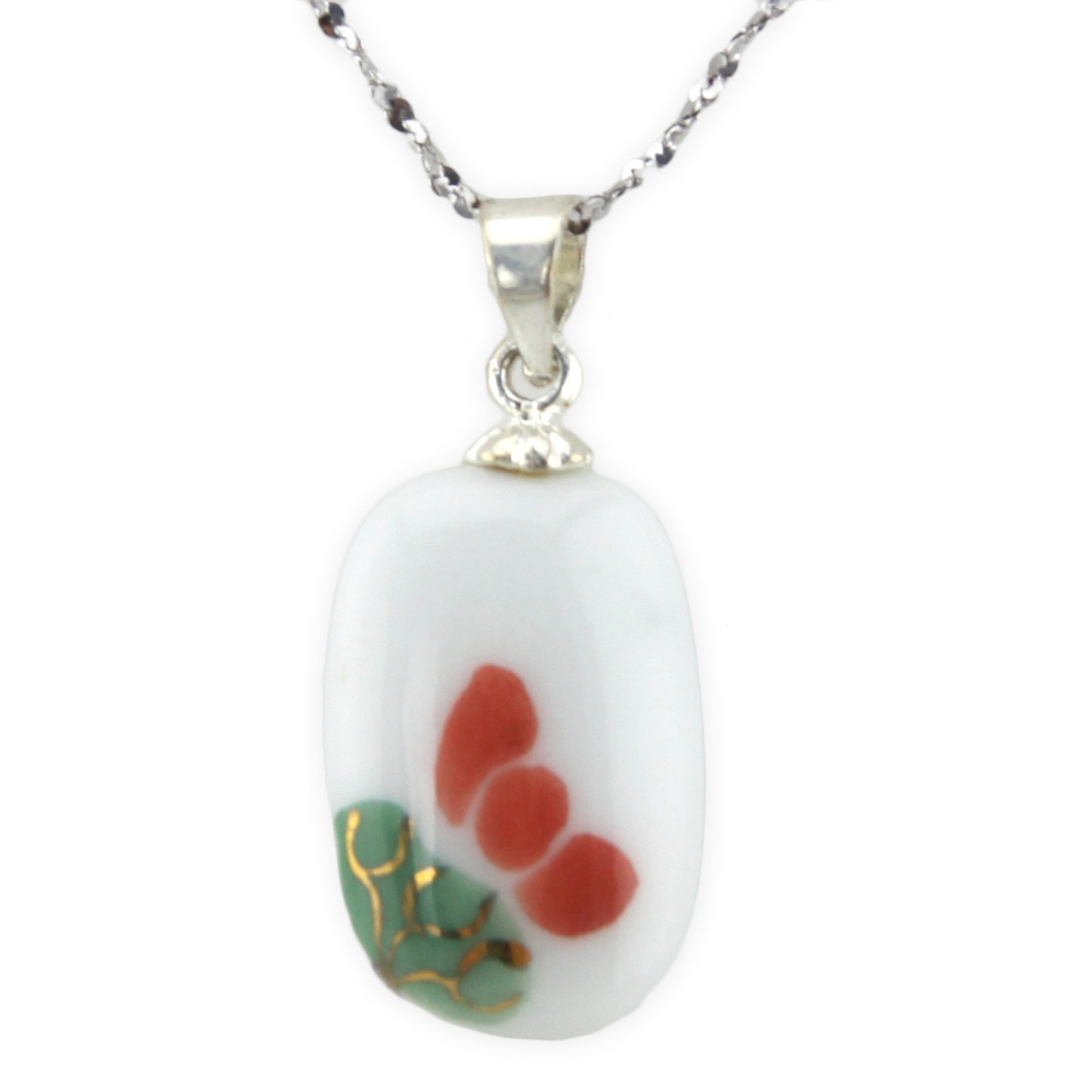 Hand Painted Ceramic - Silver Pendant Necklace – Evolatree Jewelry