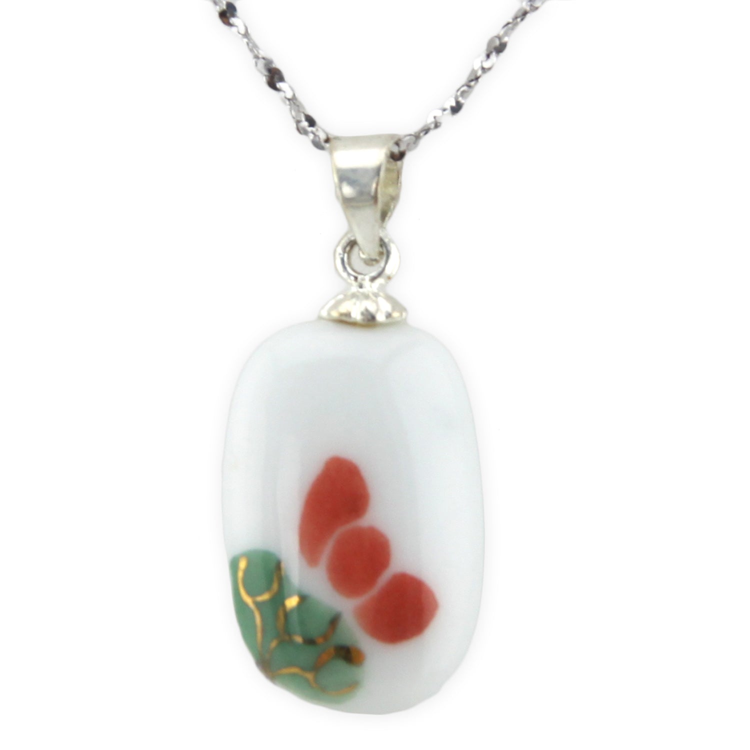 Hand Painted Ceramic - Silver Pendant Necklace – Evolatree Jewelry