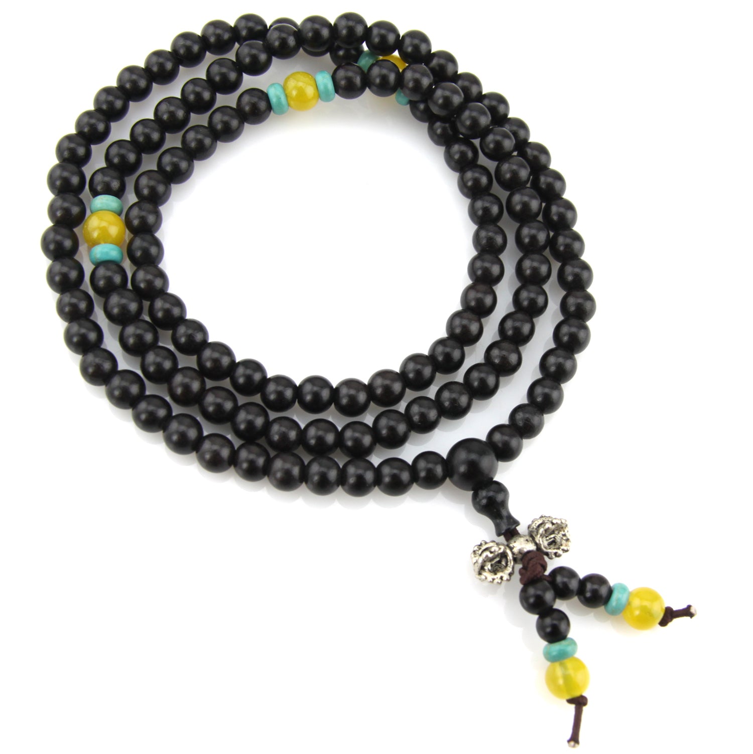 Black Wood & Yellow Turquoise Offset Mala Necklace – Evolatree Jewelry