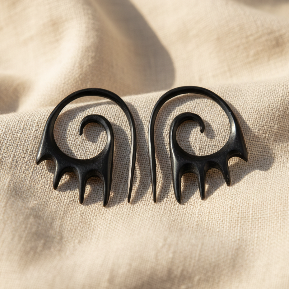 Hand Carved Horn Spiral Flame Ear Gauges - 1.5mm / 14g
