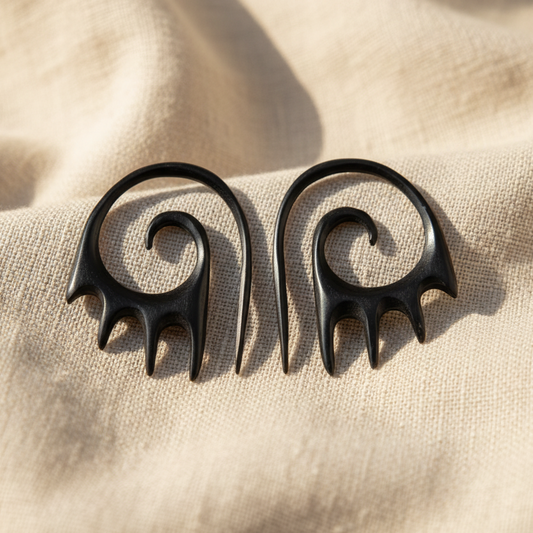 Hand Carved Horn Spiral Flame Ear Gauges - 1.5mm / 14g
