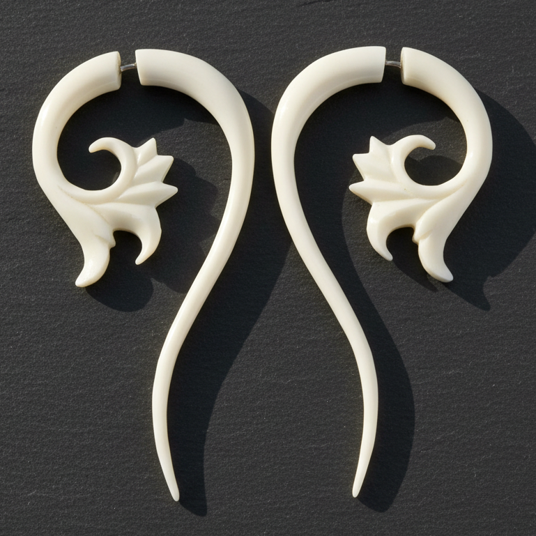 Lotus Swirl Fake Gauge Earrings - Non-Piercing Cheater Plugs