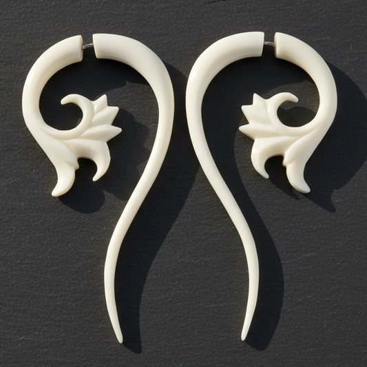 Lotus Swirl Fake Gauge Earrings - Non-Piercing Cheater Plugs