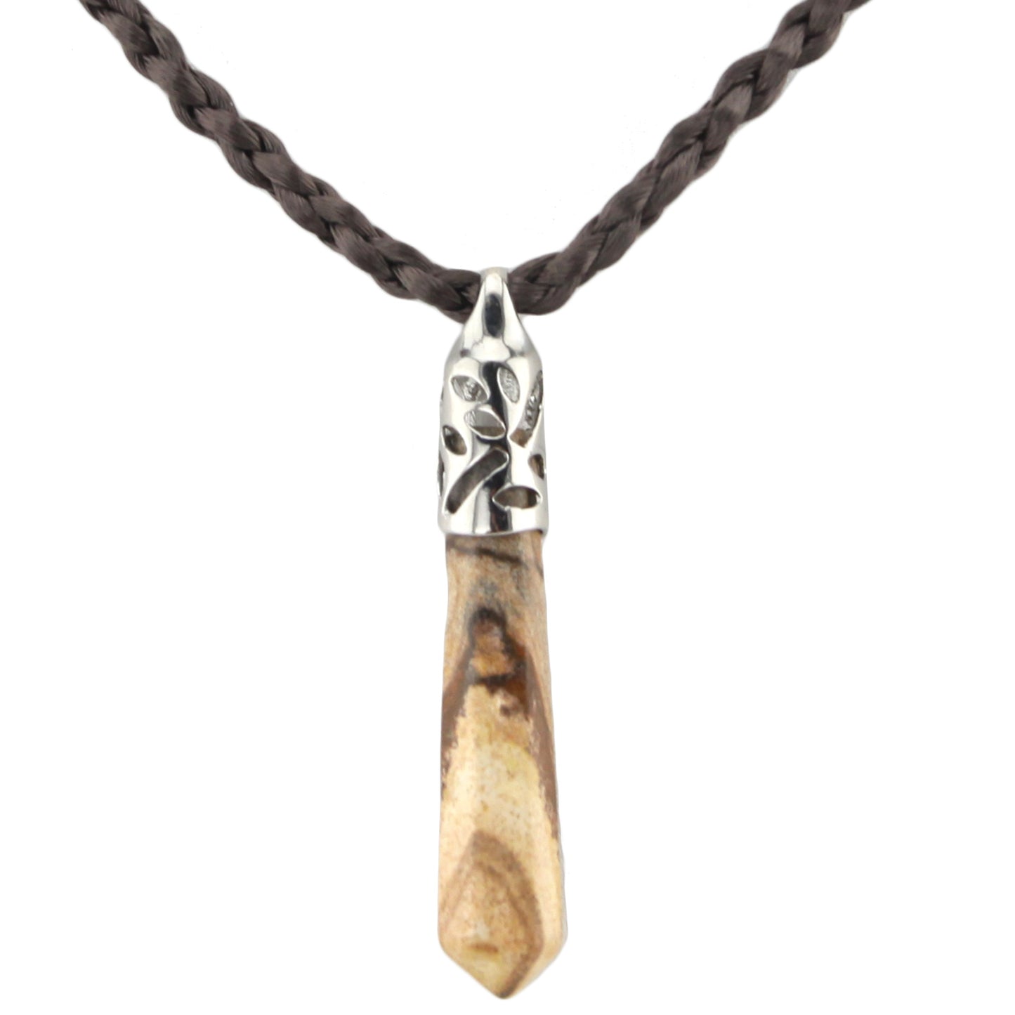 Marble Cut Stone Leafy Fitting Pendant with Brown Woven Necklace – Evolatree Jewelry