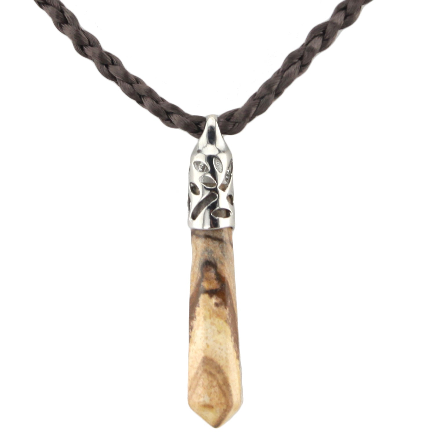 Marble Cut Stone Leafy Fitting Pendant with Brown Woven Necklace – Evolatree Jewelry