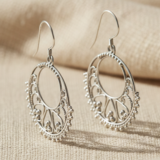 Handcrafted Silver-Plated Small Heart Hook - Brass Earrings