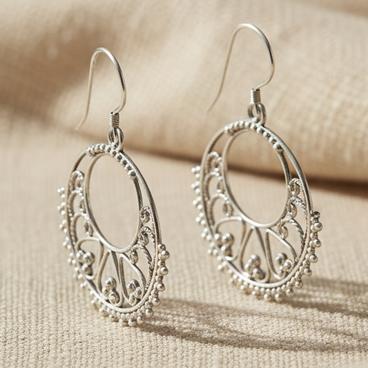 Handcrafted Silver-Plated Small Heart Hook - Brass Earrings