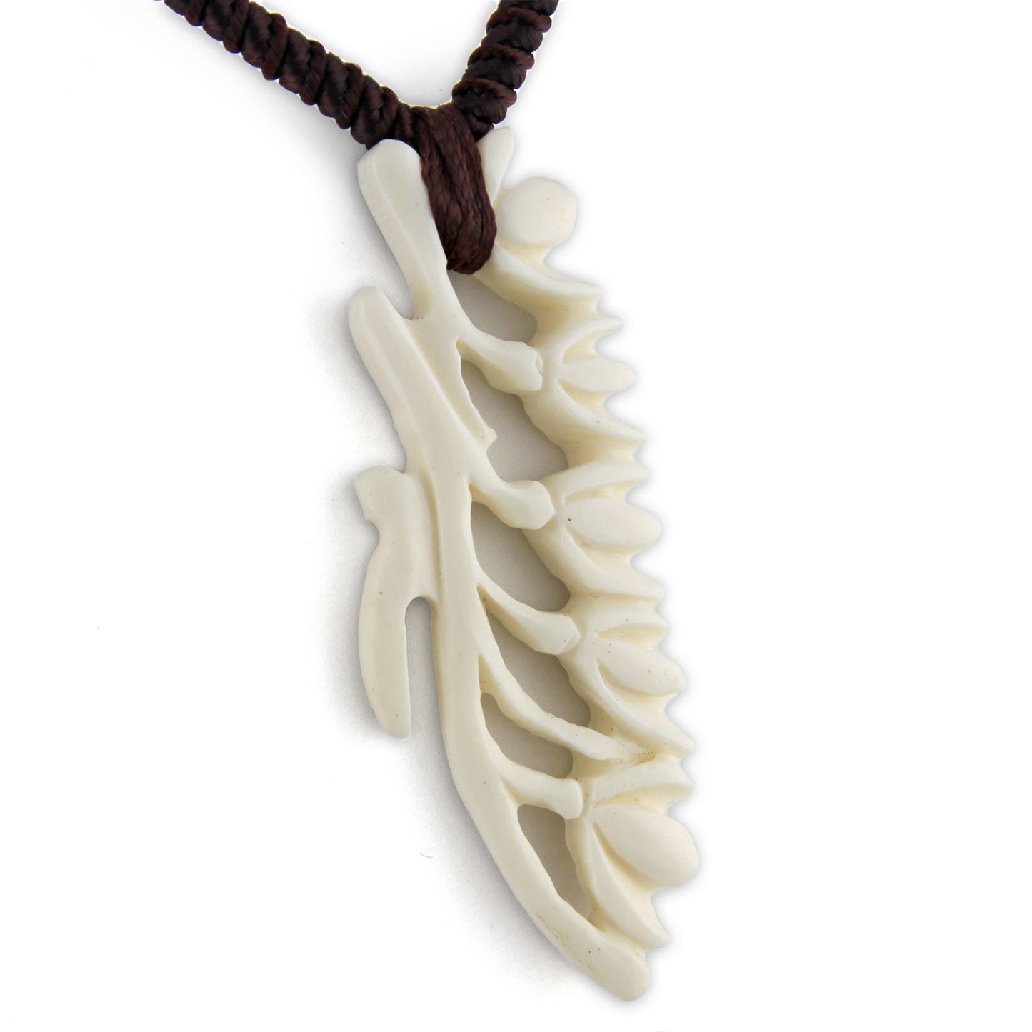 Hand Carved White Bone Magnolia Fleur Pendant Necklace – image 2 – Evolatree Jewelry