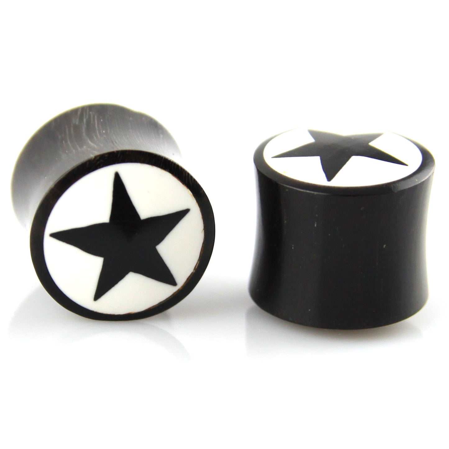 Hand Carved Horn Plugs with Black and White Star Inlay Ear Plugs - 12mm / 0000g – Evolatree Jewelry
