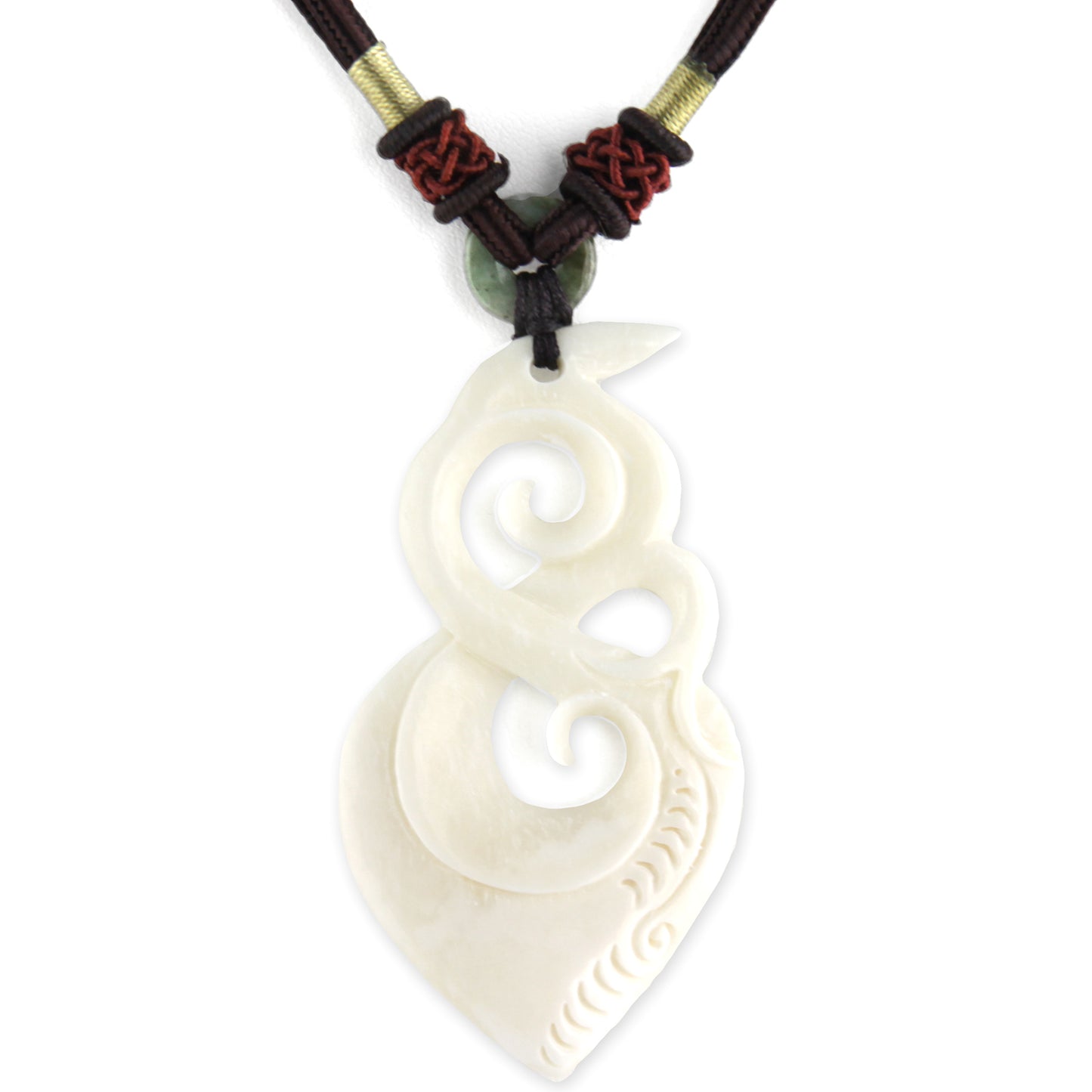 Hand Carved Organic Filigree Pendant - Bone Pendant - Beaded Mahogany Adjustable Necklace – Evolatree Jewelry