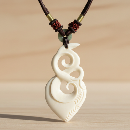 Hand Carved Organic Filigree Pendant - Bone Pendant - Beaded Mahogany Adjustable Necklace