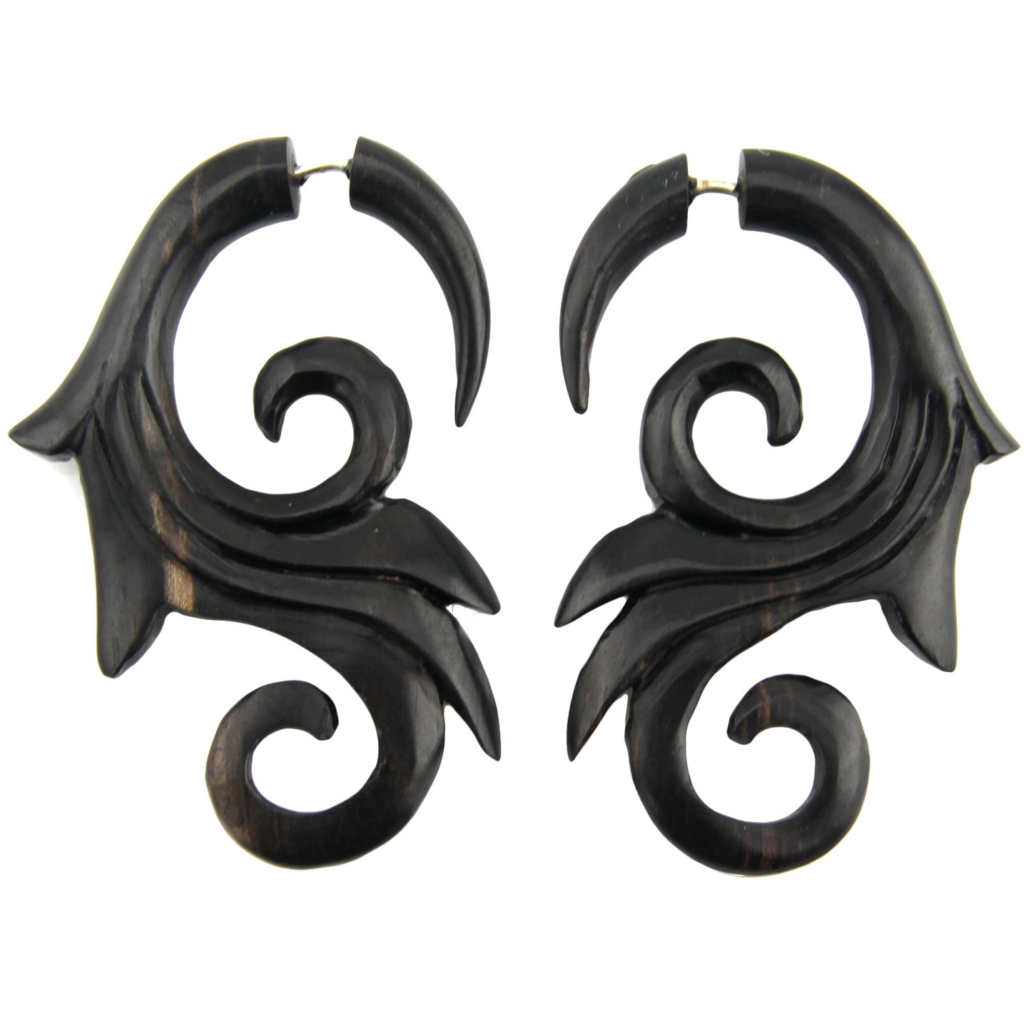 Feather Swirl Fake Gauge Earrings - Non-Piercing Cheater Plugs – Evolatree Jewelry