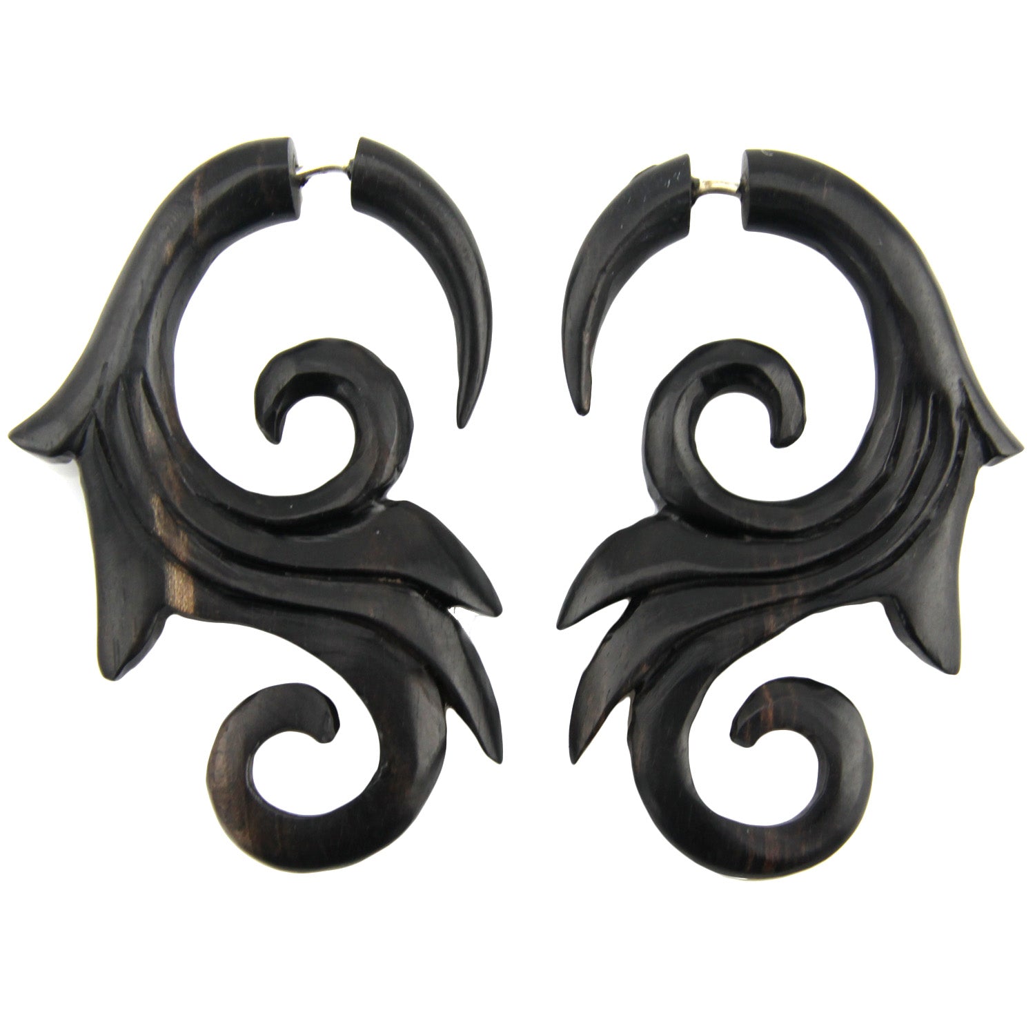 Feather Swirl Fake Gauge Earrings - Non-Piercing Cheater Plugs – Evolatree Jewelry